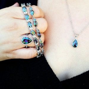 Rainbow Cubic Zirconia (CZ) Pear Shape Silver Necklace